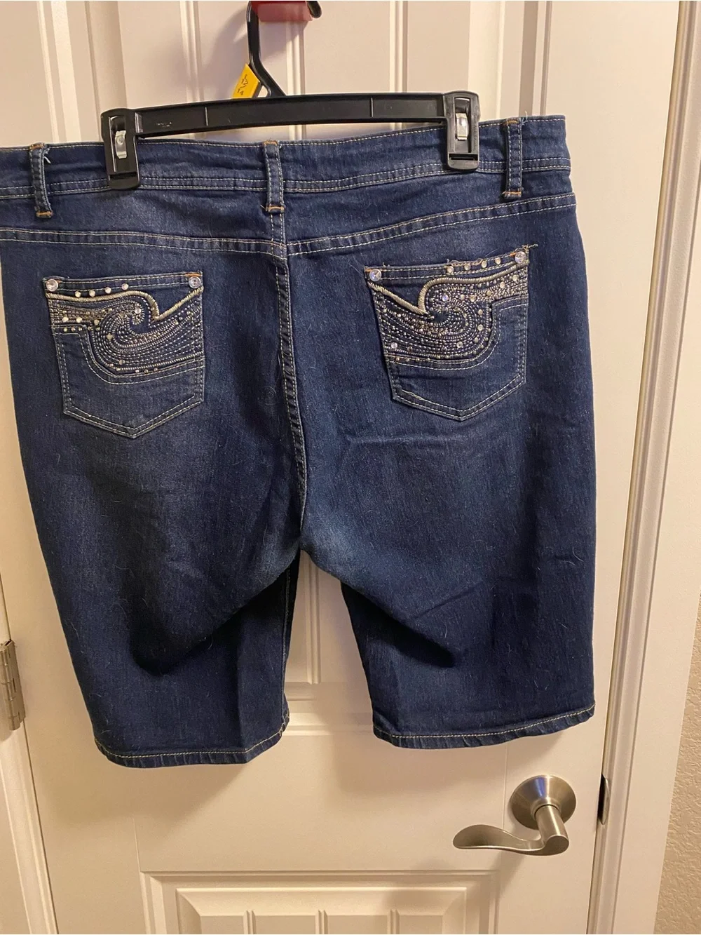 5ive Jungle Jeans 14 Bermuda Shorts Dark Blue Stretch Denim Bling Read